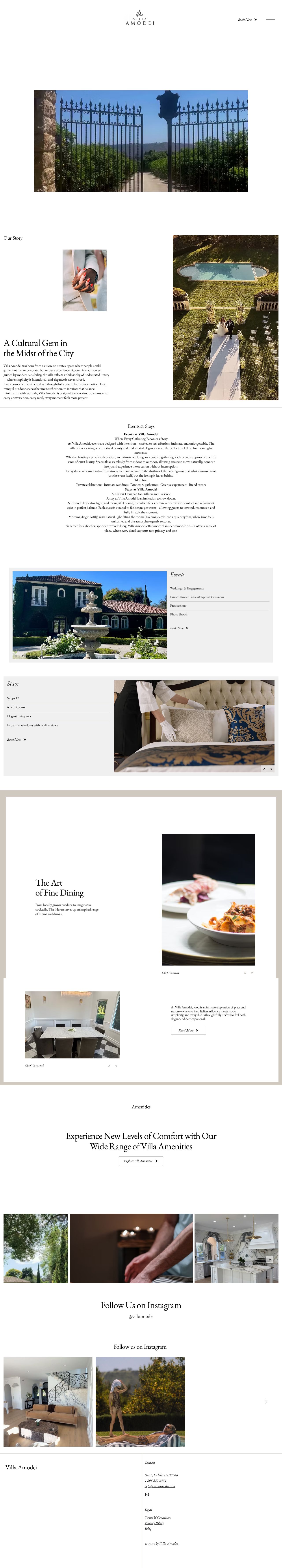 Villa Amodei's current website homepage, scrolled top to bottom